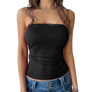 Womens Slim Fit Knit Tube Tops Bandeau Tops Strappless Tank Tops Ruched Rib Tops Basic Summer Tops - 1 of 4