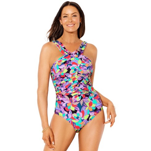 Swimsuits For All Women's Plus Size High Neck Wrap One Piece