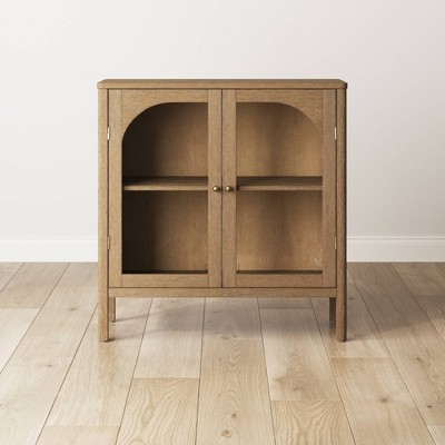Mason Light Brown Wood Console Cabinet with Glass Doors