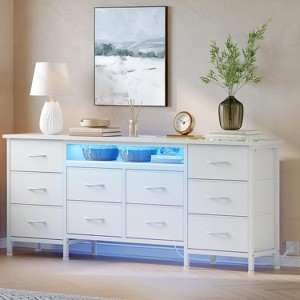 Jojoka 63" Storage Drawer Unit with 10 Fabric Drawers,Long Dresser Organizer with LED Light & Charging Station - 1 of 4