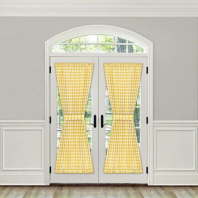 Kate Aurora Plaid Country Farmhouse French Door Curtain Panel With Matching Tieback, 5 of 7