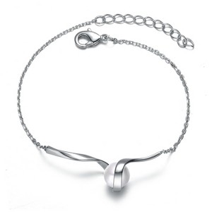 Guili 14K White or Gold Plated Faux Pearl Ribbon Bracelet with Cable Chain, a Sophisticated and Adjustable Piece for Effortless Day-to-Night Elegance. - 1 of 3