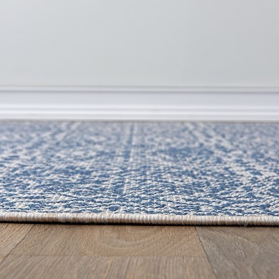 Blue Reversible Synthetic Floral Indoor/Outdoor Runner Rug