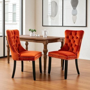 Mshliw Set of 2 Classic Velvet Upholstered Dining Chairs with Tufted Backs, Nailhead Trim and Solid Wood Legs for Dining Room - 1 of 4
