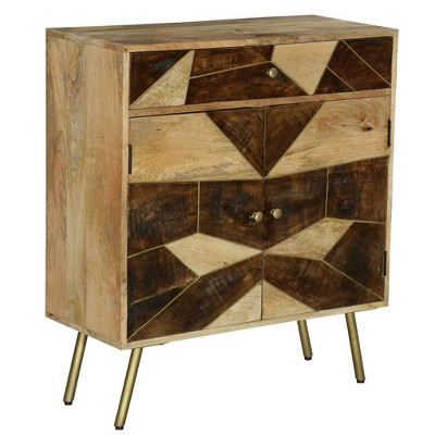 Wooden Storage Cabinet with 2 Doors with Geometric Inlaid Design Wooden Storage Cabinet Brown - The Urban Port