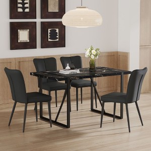 CAVINAS Dining Table Set for 4 Kitchen Table Modern Black Marble Pattern MDF Dining Set with 4 PU Chairs - 1 of 4