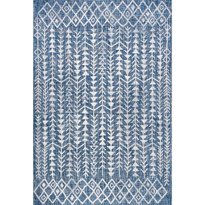 Bohemian Blue/Ivory Geometric Synthetic Easy-Care Area Rug 3x5