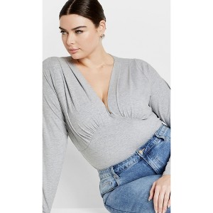 Women's Plus Size Amelila Pleat Bodysuit - light grey marle | CITY CHIC - 1 of 4