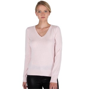 JENNIE LIU Women's 100% Pure Cashmere Long Sleeve Pullover V Neck Sweater - 1 of 3