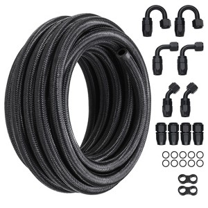 VEVOR 6AN Fuel Line Kit, 20 FT Fuel Hose Kit, 0.34" Nylon Stainless Steel Braided Fuel Line Oil/Gas/Diesel Hose End Fitting Kit, Black - 1 of 4