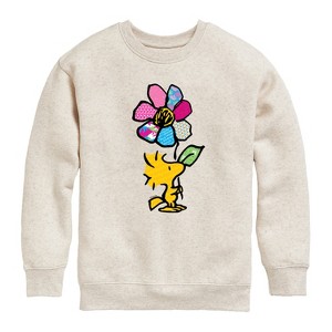 Boys' - Peanuts - Woodstock With Flower And Pattern Graphic Long Sleeve Fleece Sweatshirt - 1 of 4