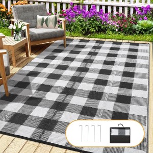 Buffalo Plaid Outdoor Mats Plastic Straw Rug Waterproof Washable Outdoor Rug for Garden Backyard Picnic Camping RV Deck Beach Trailer - 1 of 4