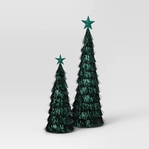 2pk Christmas 18" and 12" Tinsel Trees Dark Green - Wondershop™ - 1 of 3