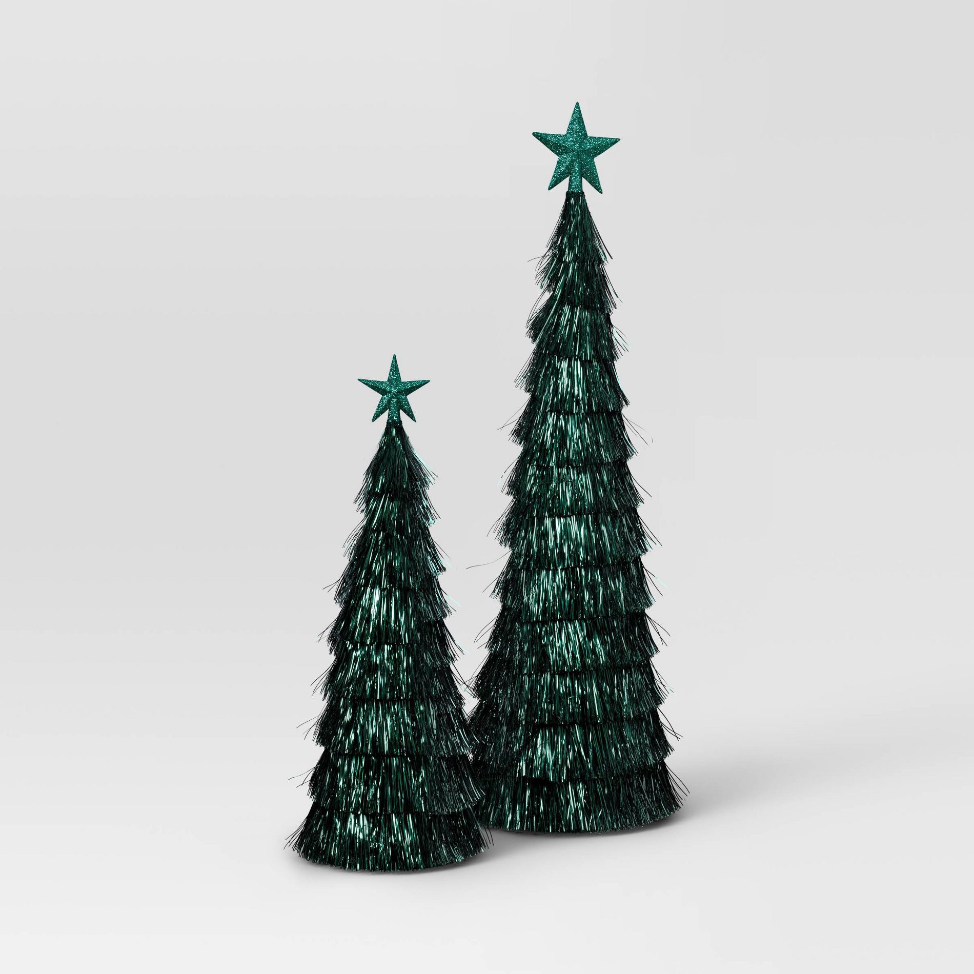2pk Christmas 18" and 12" Tinsel Trees Dark Green - Wondershop™