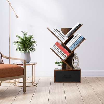4 Shelf Modern Floor Standing Bookcase, Tree Bookshelf, Wooden Storage Rack, for Books/CDs/Movies, for Home Office, Living Room, Bedroom