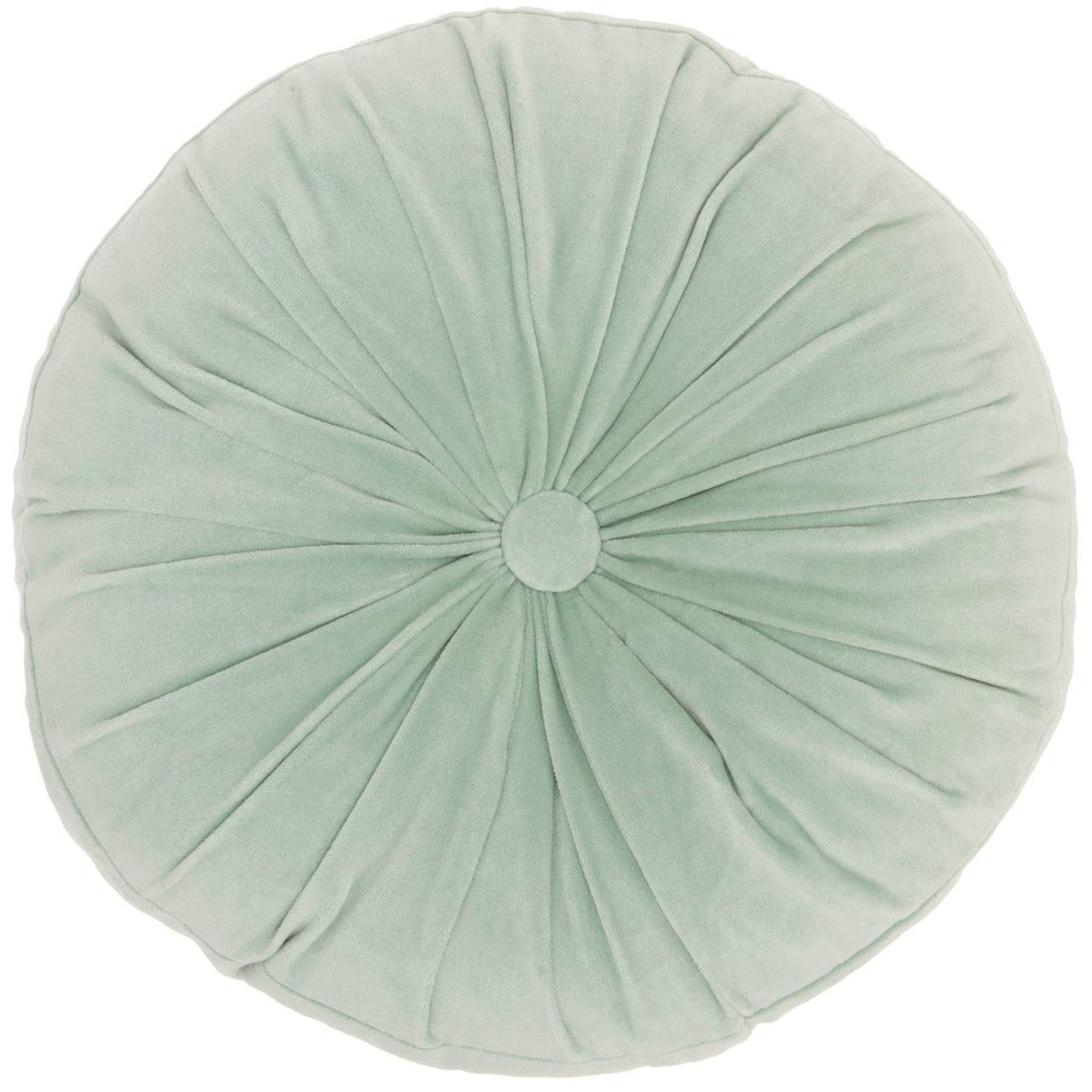 Photos - Pillow 16" Ruched Velvet Round Throw  Green - Mina Victory