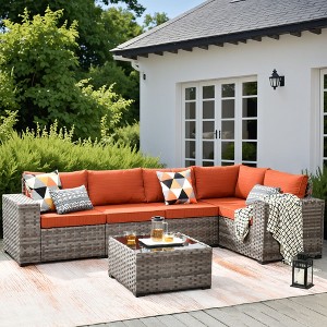 XIZZI Modular Sectional Patio Set with Convertible Corner Sofa, 3.54" Thickened Cushions & 7.68" Wide Armrests, Outdoor Conversation Sofa in 7 Colors - 1 of 4