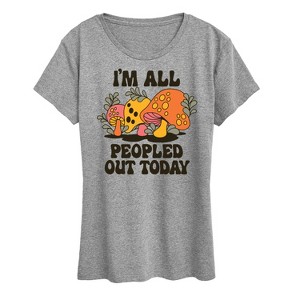 Women's - Instant Message - I'm All Peopled Out Today Mushrooms Short Sleeve Graphic T-Shirt - 1 of 4