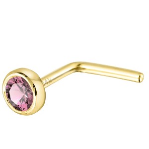 Jewelry Avalanche 22G 14K Gold Bezel-set Pink Tourmaline L-shape Nose Stud - 1 of 3