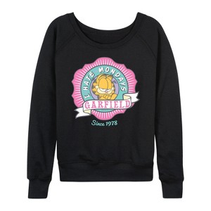 Women's - Garfield - I Hate Mondays Badge Lightweight French Terry Wide Neck Long Sleeve Shirt - 1 of 4