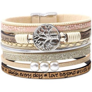 Tree of Life Leather Wrap Bracelets for Women with Inspirational Message, Adjustable Bohemian Jewelry - 1 of 4