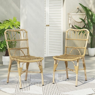 Durable Hand-Woven Rattan Patio Chair Set with Sturdy Iron Frame, 400lbs Capacity, Weather-Resistant, No Assembly Required-Coolbibila