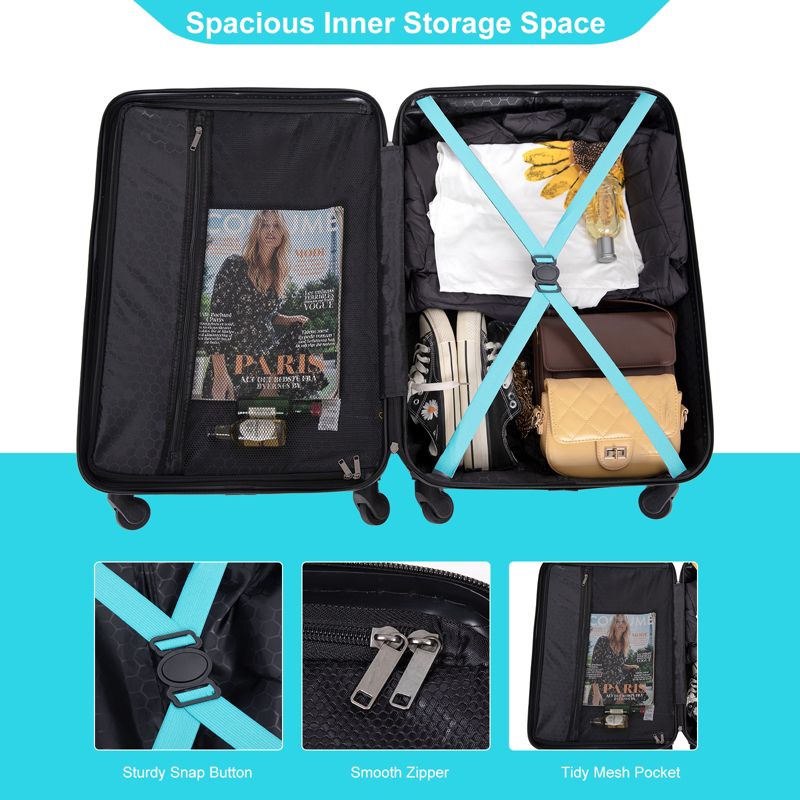 3 PCS Hardshell Luggage Set, ABS Lightweight Spinner Suitcase with TSA Lock (20/24/28)-ModernLuxe, 4 of 14