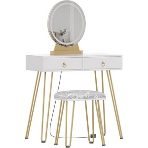 Coucheta White Makeup Vanity Set with Lighted Mirror & Stool - 31.5" Small Space Vanity Table, 2 Drawers, Adjustable Lighting - 1 of 4