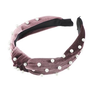 Unique Bargains Women's Bling Twisted Faux Pearl Velvet Headband Hairband Accessories 1.2 Inch Wide 1 Pc - 1 of 4