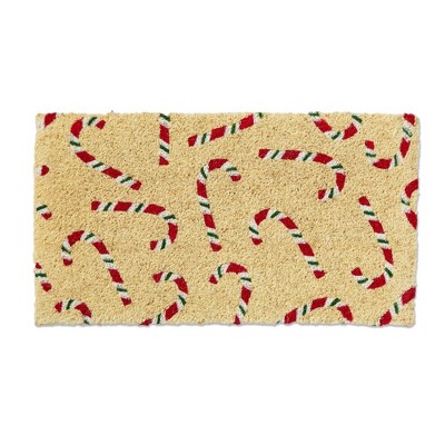 tag Candy Cane Coir Door Mat - Natural Coir Doormat for Everyday Use, 30" x 17" - Shake Clean, Festive Holiday Decor