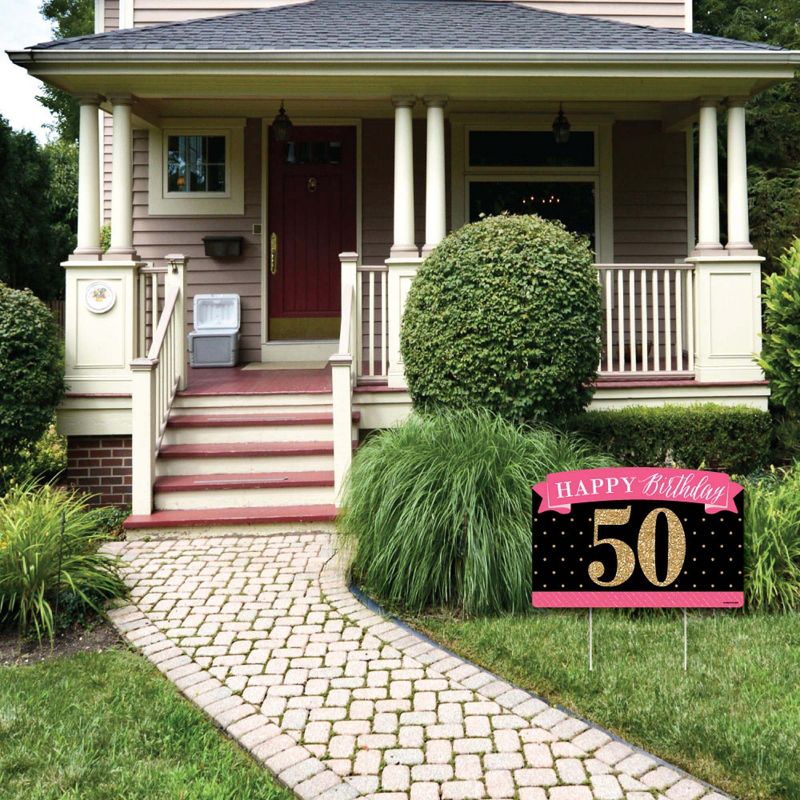 Big Dot of Happiness Chic 50th Birthday - Pink, Black and Gold - Birthday Party Yard Sign Lawn Decorations - Happy Birthday Party Yardy Sign, 3 of 8