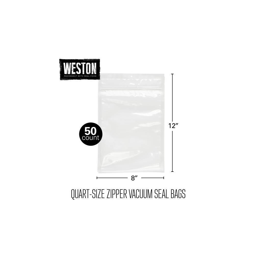 Weston Vacuum Sealer Zipper Bags Quart 50Ct 30-0208-W