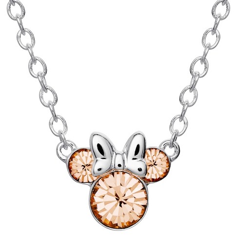 Disney Minnie Mouse Birthstone, Silver Plated Necklace June - Light Peach  Crystal