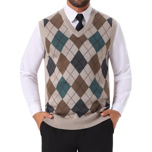 INSPIRE CHIC Men's Casual Sleeveless V-Neck Plaid Argyle Knit Sweater Vest - 1 of 4