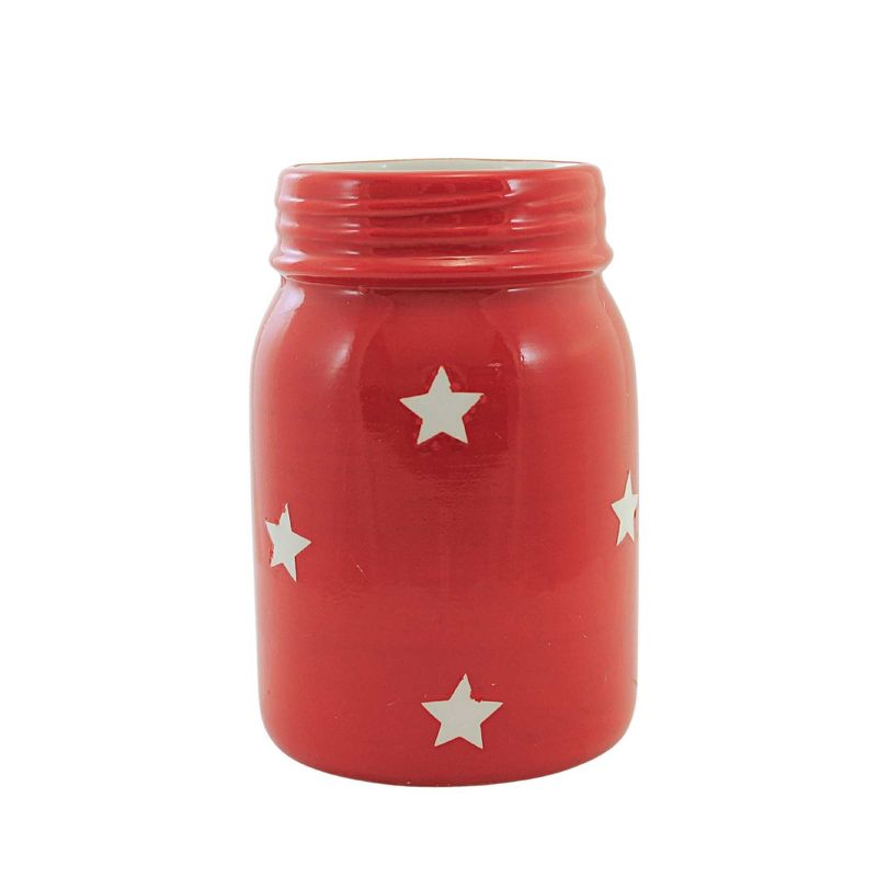 Transpac 6.0 Inch Mason Jar Container Stars Stripes Red White Blue Novelty Vases, 2 of 4