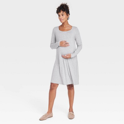 Long Sleeve Nursing Henley Maternity Dress - Isabel Maternity By