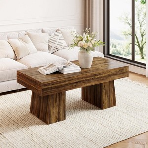 Lantine Farmhouse Coffee Table, 47 Inches Rectangular Wooden Accent Center Tables with Thick Basefor Living Room - 1 of 4