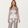 Anna-Kaci Lounge Women's Satin Pajama Set with Lace Sleeve Detail and Matching Tie-Waist Top and Straight-Leg Pants - 2 of 4