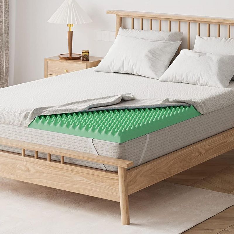 Egg Crate Memory Foam Mattress Topper with Green Tea Infusion, Bed Topper Pad with Removable Cover, 1 of 6