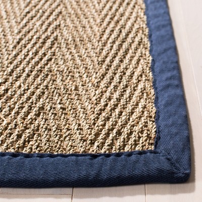Natural and Blue Flat Woven Wool Cotton Area Rug