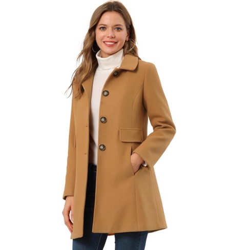 Unique Bargains Women's Winter Overcoat Stand Collar Single Breasted Long  Coat XS Khaki