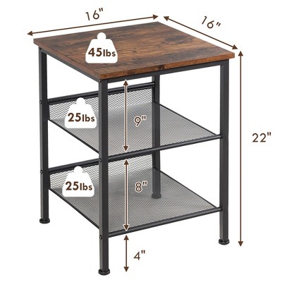 Rustic Brown 3-Tier Wood and Metal End Table