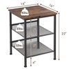 Costway 3-Tier Industrial End Side Table Nightstand W/2 Adjustable Shelves Rustic Brown - 3 of 4