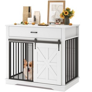 37.8"w Dog Crate Furniture for Small Medium Dogs, 2-in-1 Dog Cage Indoor As Side End Table, Farmhouse Dogs Kennel with Sliding Barn Doors & Drawer - 1 of 4