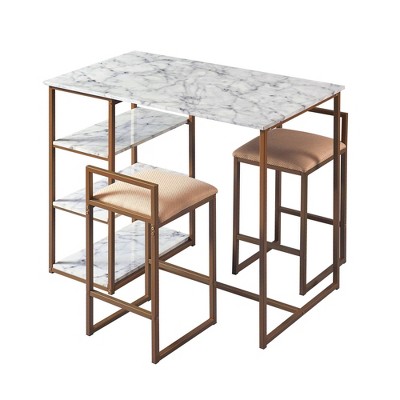 Marmo Breakfast Table Dining Set with Faux Marble Top Brass - Teamson Home