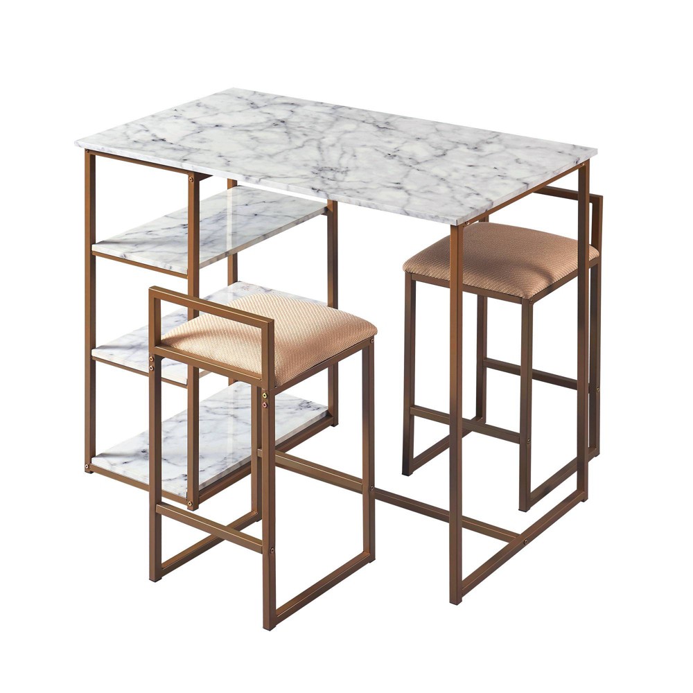 Photos - Dining Table Marmo Breakfast Table Dining Set with Faux Marble Top Brass - Teamson Home