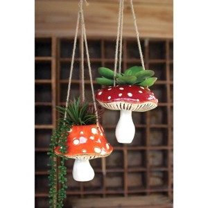 Ceramic Toadstool Hanging Planters Set – 7" Tall Mushroom Pots by Kalalou - 1 of 3