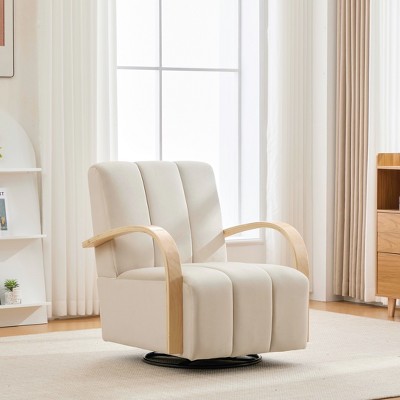 Hrinhom 30.7"W Upholstered Velvet 360° Swivel Accent Chair,Comfy Channel Tufted Lounge Reading Chair