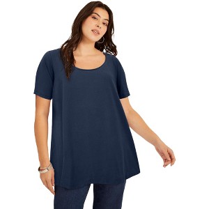 June + Vie by Roaman's Women's Plus Size Short-Sleeve Swing One + Only Tunic - 1 of 4