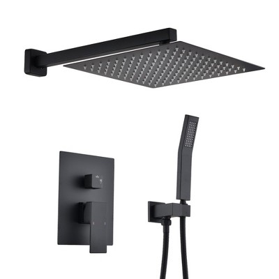 12" Matte Black Wall Mounted Rain Shower Head System